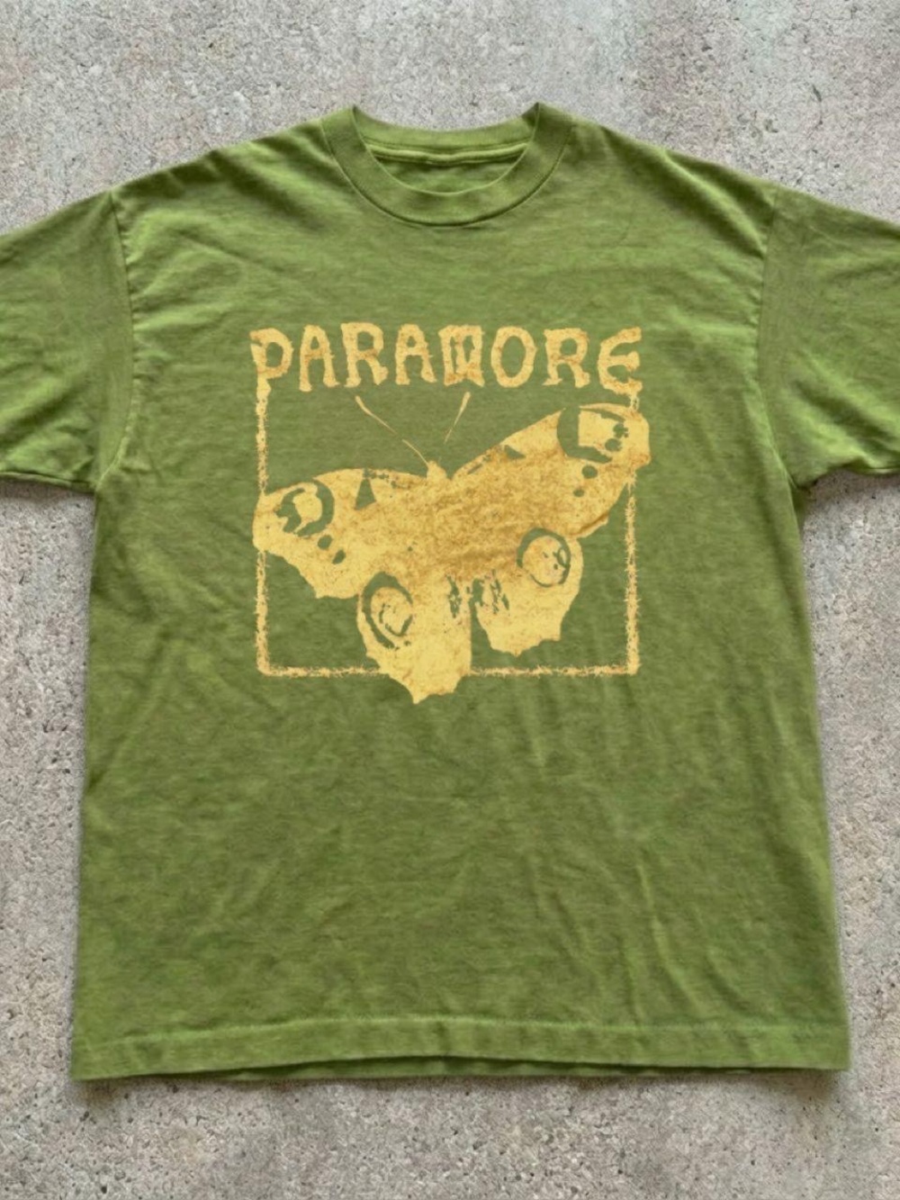 Gildan Olive Green Tee with Yellow Moth Graphic